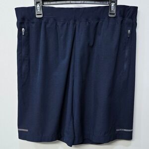 Mens Athletic Shorts Size XL Navy Blue Zip Pocket Stretch Performance Athleisure